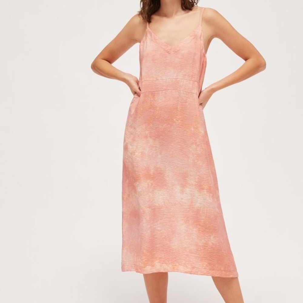 Lacausa Alma rayon Slip Dress Orange Tie Dye Coral Midi